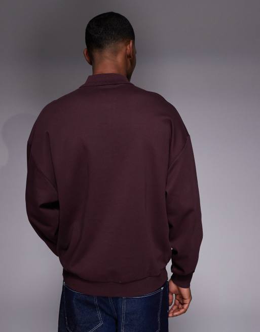 HUGO Red - Dimolox - Polo oversize stile rugby bordeaux con logo tono su tono, 3 di 5