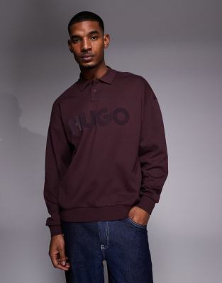 Dimolox - Rugby-Polohemd in Burgunderrot mit Oversize-Schnitt und farblich abgestimmtem Logo Rot S