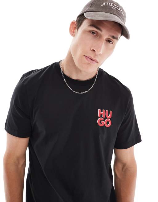 HUGO Red - Dimoniti - T-shirt nera con logo sul petto