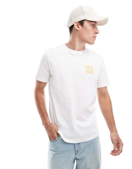 HUGO Red – Dimoniti – Vit t-shirt med staplad logga på bröstet