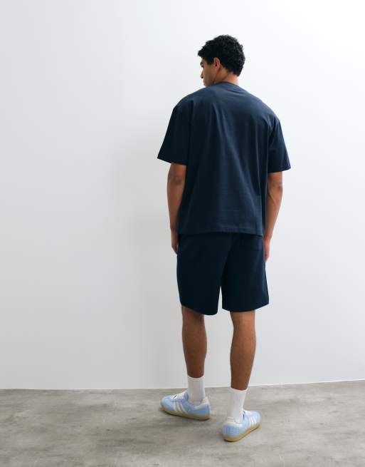 HUGO Red Dinkee co-ord short met ton-sur-ton logo in marineblauw, 2 van 5