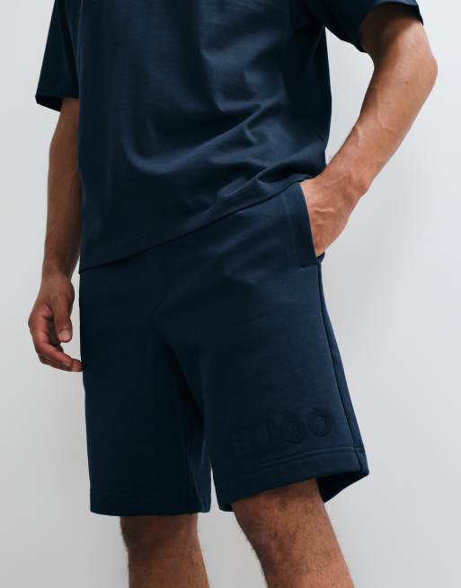 HUGO Red Dinkee co-ord short met ton-sur-ton logo in marineblauw, 5 van 5
