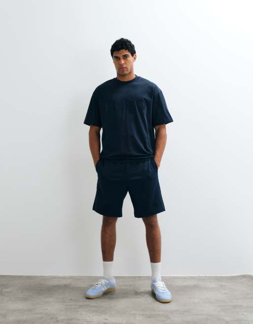 HUGO Red Dinkee co-ord T-shirt med tonalt logo og oversized pasform i navy, 3 af 5