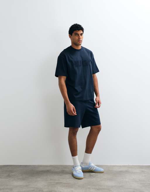 HUGO Red Dinkee co-ord T-shirt med tonalt logo og oversized pasform i navy, 5 af 5