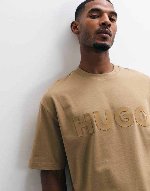 HUGO Red Dinkee co-ord tonal logo oversized fit t-shirt in beige, 5 of 5