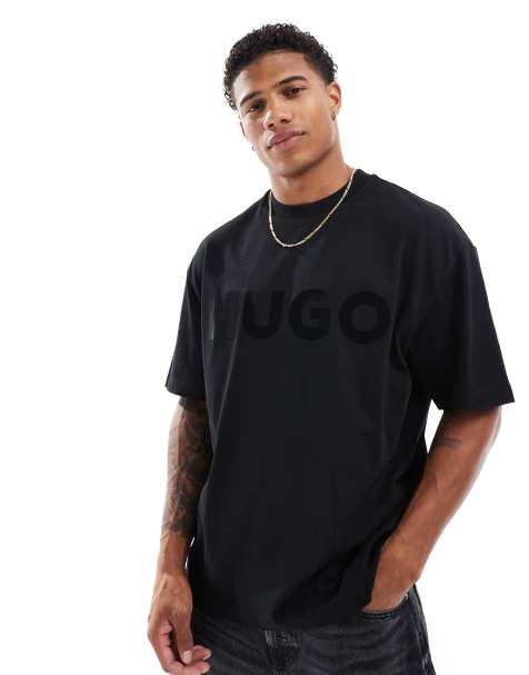 HUGO Red dinkee oversized t-shirt in black with tonal logo print