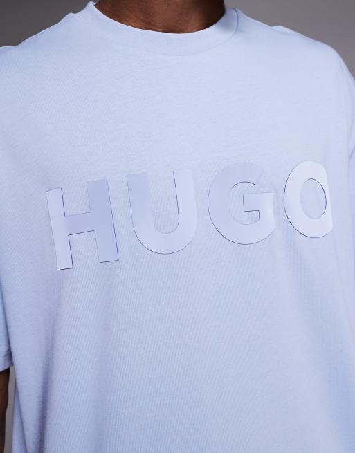 HUGO Red – Dinkee – Ljusblå t-shirt i oversize med logga ton-i-ton, 5 av 5