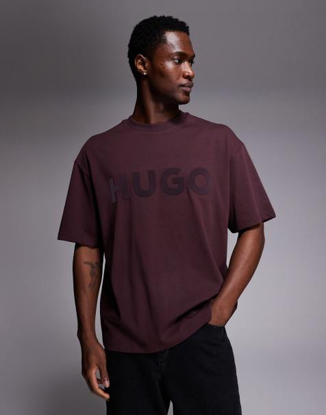 HUGO Red dinkee oversized t-shirt in burgundy with tonal logo print