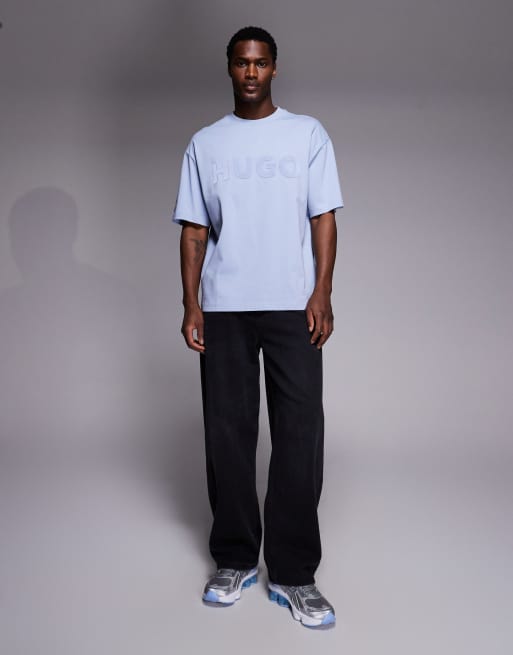 HUGO Red - Dinkee - Oversized T-shirt met logo in dezelfde tint in lichtblauw, 2 van 5