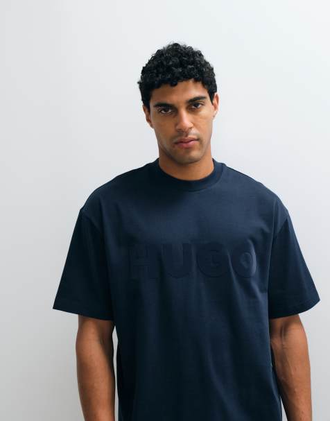 HUGO Red - Dinkee - T-shirt oversize d'ensemble avec logo ton sur ton - Bleu marine - view 1