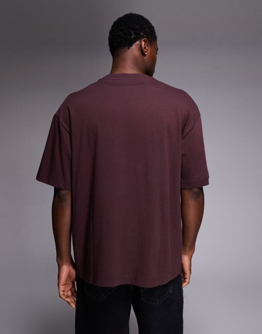 HUGO Red – Dinkee – Vinröd t-shirt i oversize med logga ton-i-ton, 3 av 5