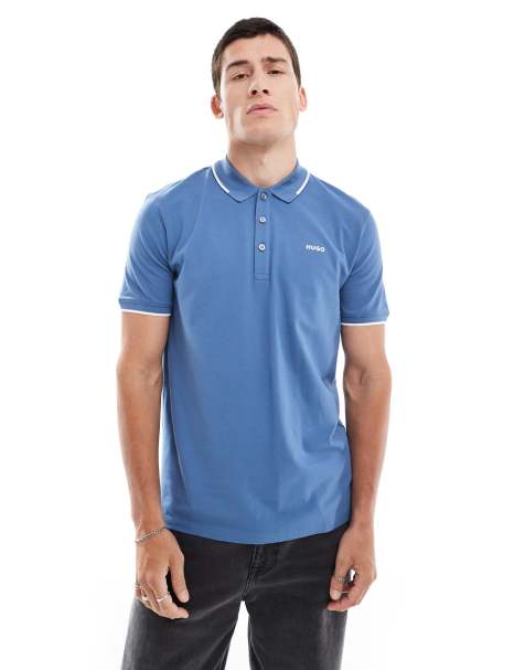 HUGO Red - Dinoso - Poloshirt met een gekleurd randje in blauw - view 1