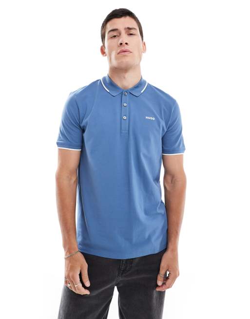 HUGO Red - Dinoso - Poloshirt met een gekleurd randje in blauw