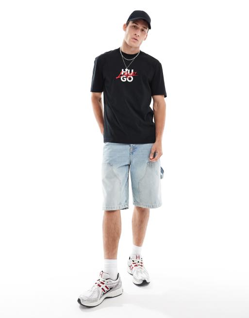 HUGO Red - Diogny - T-shirt met logoprint in het midden in zwart, 3 van 4