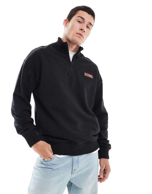 HUGO RED - Diqiele - Sort sweatshirt med lynlås i halsen 