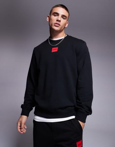 HUGO Red diragol logo sweatshirt in black - view 1
