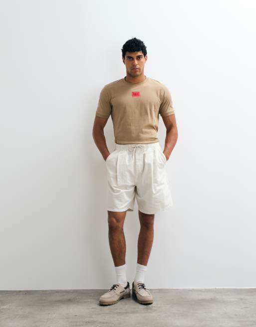 HUGO Red Diragolino T-shirt med box-logo i beige, 2 af 5