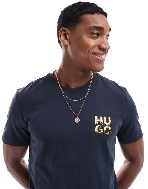 HUGO Red – Diridumti – T-Shirt in Dunkelblau mit Folien-Logo-Print - view 1