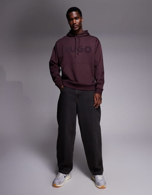 HUGO Red - Ditchle - Felpa bordeaux oversize con cappuccio e logo grande sul petto, 2 di 5