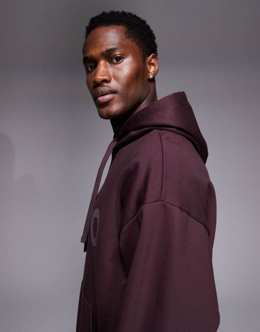 HUGO Red - Ditchle - Felpa bordeaux oversize con cappuccio e logo grande sul petto, 3 di 5