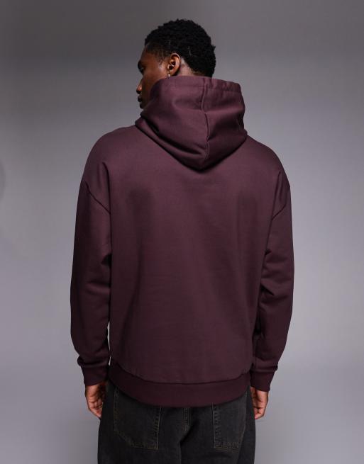HUGO Red - Ditchle - Felpa bordeaux oversize con cappuccio e logo grande sul petto, 4 di 5