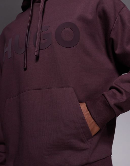 HUGO Red - Ditchle - Felpa bordeaux oversize con cappuccio e logo grande sul petto, 5 di 5