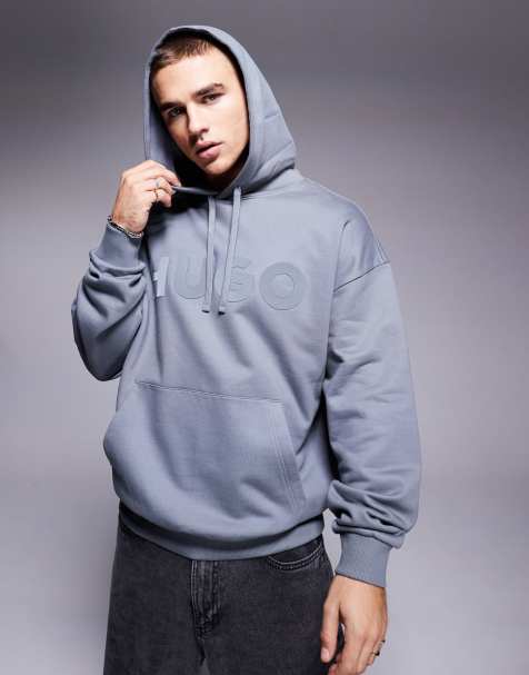 HUGO Red - Ditchle - Oversized hoodie met groot logo op de borst in grijs - view 1