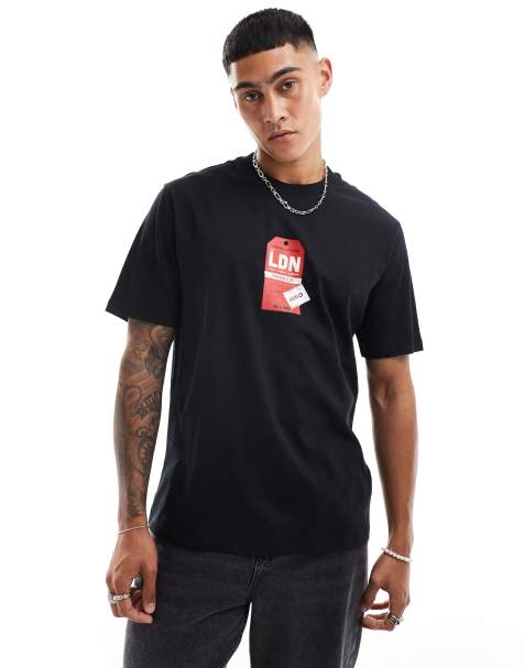 HUGO Red - Ditroso - Sort T-shirt i afslappet pasform med byrejsemærke-print - view 1
