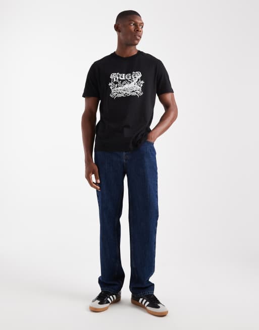 HUGO Red - Diwom - T-shirt nera con stampa del logo, 2 di 5