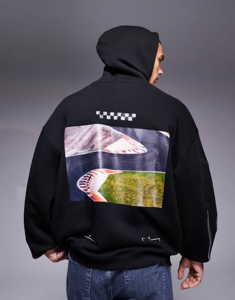 HUGO Red doad oversized hoodie in black with race track print - view 1