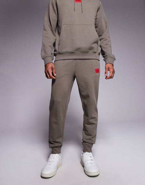 HUGO RED Doak label logo cuffed sweatpants in mid gray - part of a set - view 1