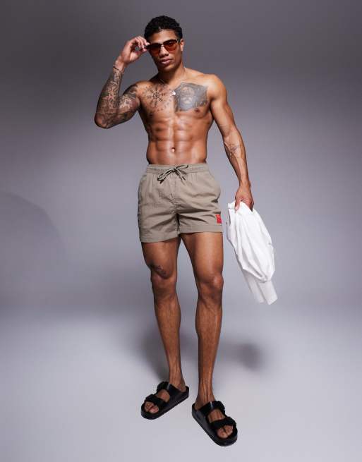 HUGO RED Dominica label logo swim shorts in light brown