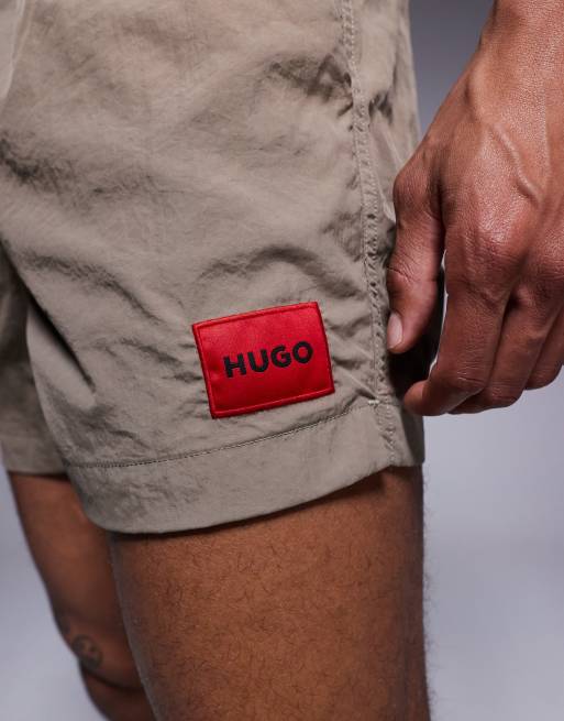 HUGO RED Dominica label logo swim shorts in light brown