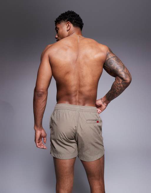 HUGO RED Dominica label logo swim shorts in light brown
