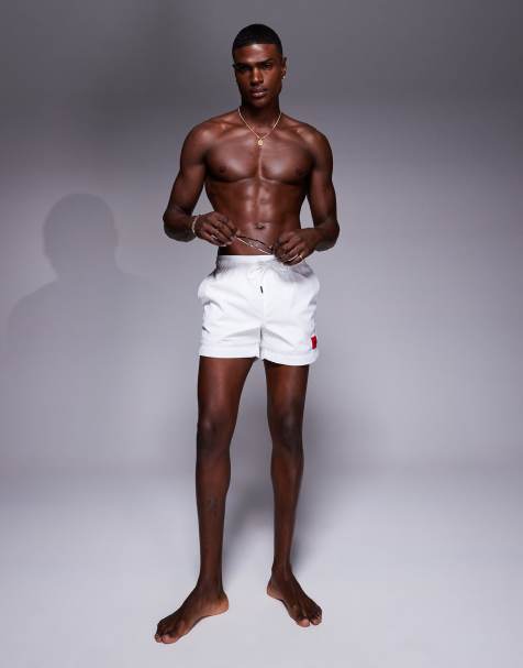 HUGO RED Dominica label logo swim shorts in white - view 1