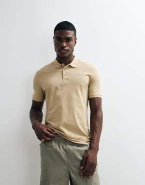 HUGO Red Donos chest logo polo shirt in beige