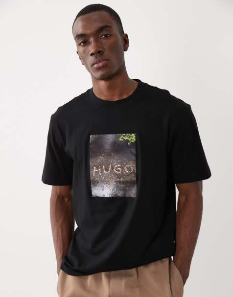 HUGO Red Doreston relaxed fit chest graphic print t-shirt in black - view 1