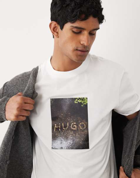 HUGO Red doreston relaxed fit chest graphic print t-shirt in white - view 1