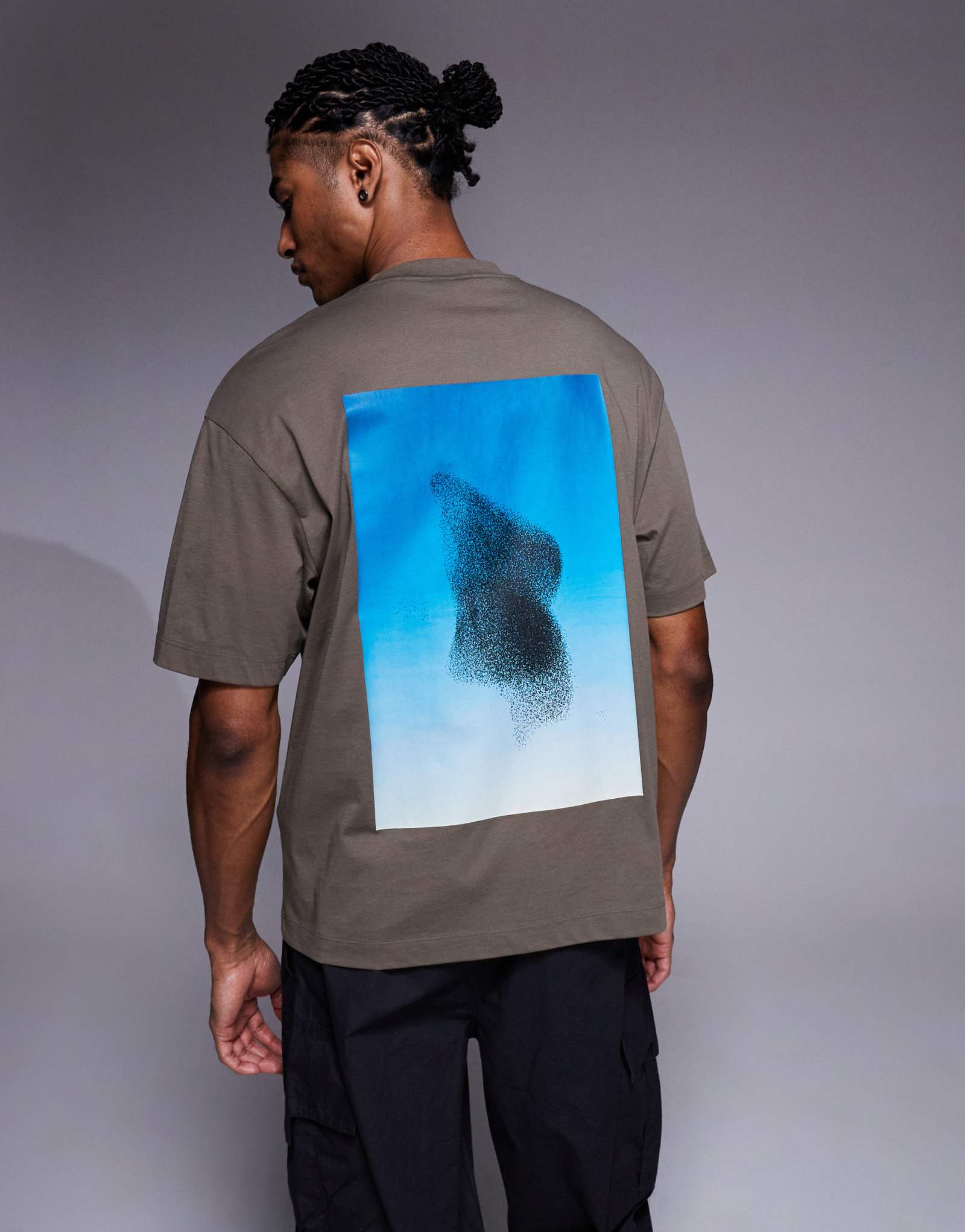 Футболка оверсайз HUGO Red с логотипом Dorizon и принтом птицы, темно-серая