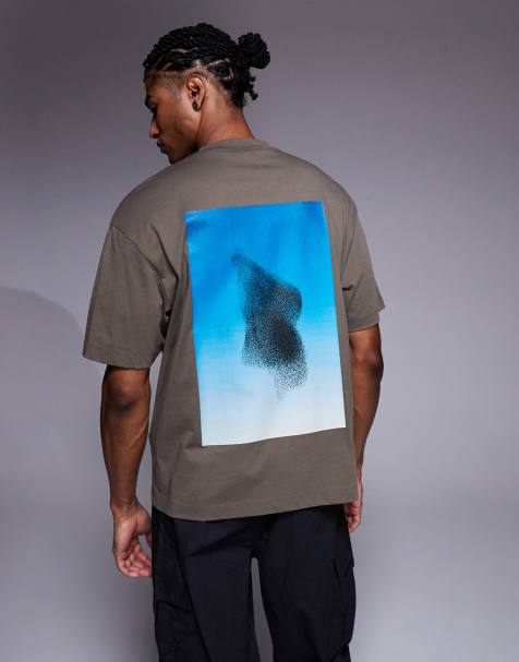 HUGO Red – Dorizon – Szary T-shirt oversize z nadrukiem z ptakiem i logo - view 1