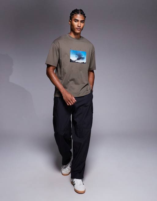 HUGO Red - Dorizon - T-shirt oversize grigio medio con stampa del logo e di uccello, 2 di 5
