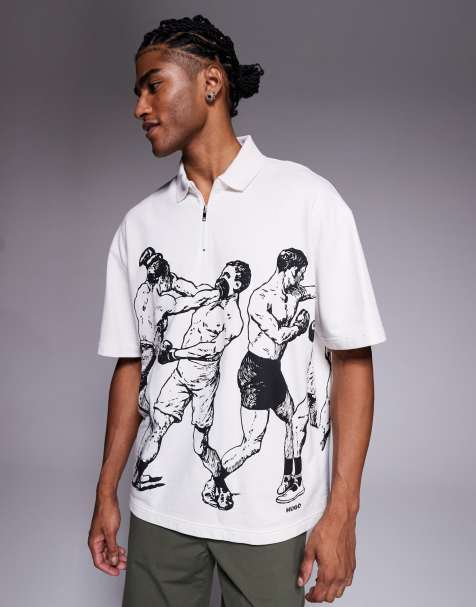 Hugo Red Duboxie graphic shirt in natural - view 1