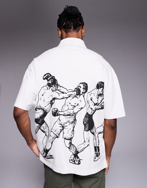 Hugo Red Duboxie graphic shirt in natural, 3 of 5