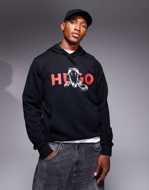 HUGO Red – Dueleyo – Kapuzenpullover in Schwarz mit Schlangenprint - view 1