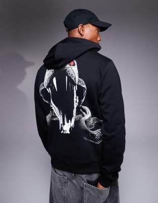 Hugo Red Dueleyo Snake Graphic Hoodie In Black
