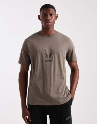 Hugo Red HUGO RED Dugolini embroid animal central logo t-shirt in mid grey