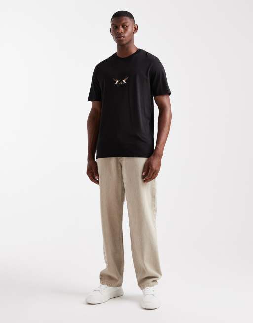 HUGO RED Dugolini embroidered animal central logo t-shirt in black, 2 of 5