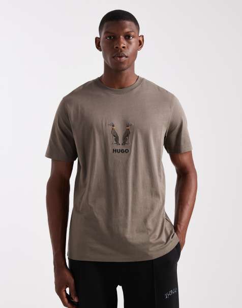 HUGO RED Dugolini embroidered animal central logo t-shirt in mid grey - view 1