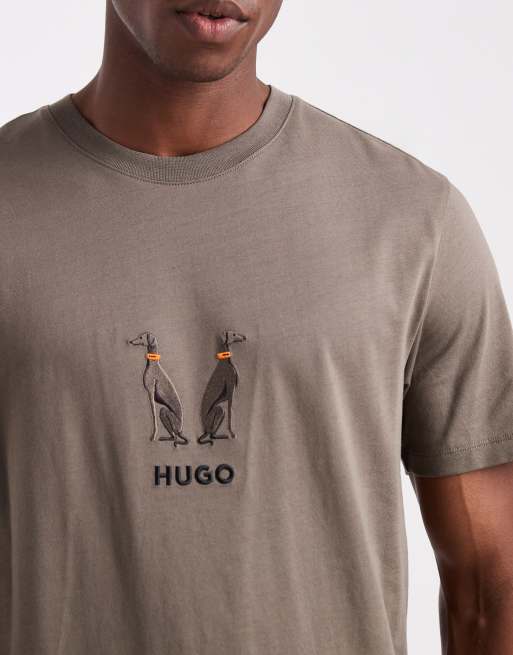 HUGO Red - Dugolini - Mellemgrå T-shirt med centralt broderet logo på brystet, 5 af 5