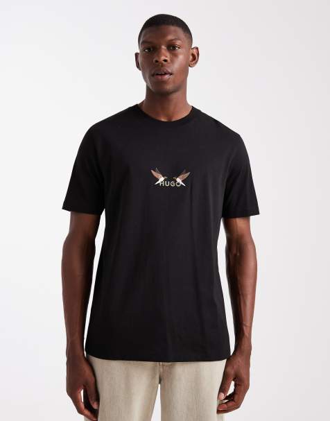 HUGO RED - Dugolini - Sort T-shirt med centralt broderet dyrelogo - view 1